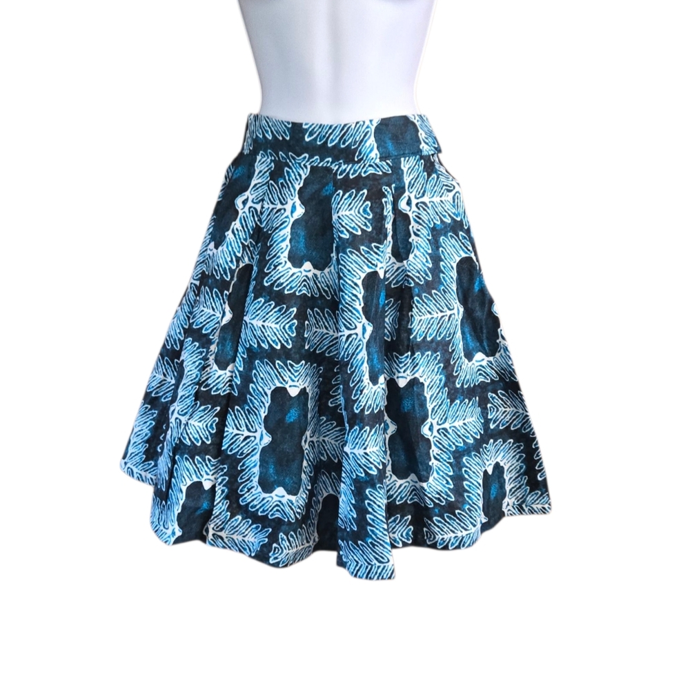 FRANCIS + BENEDICT African Ankara Skirt Knee Length Circle Blue White Sz M NWT